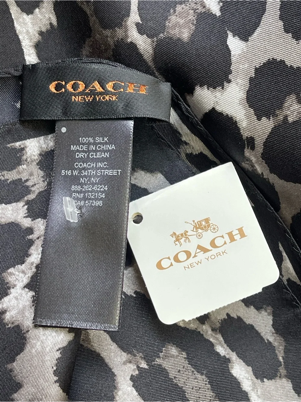 Coach Black & White Leopard Silk Scarf NWT 36 x36